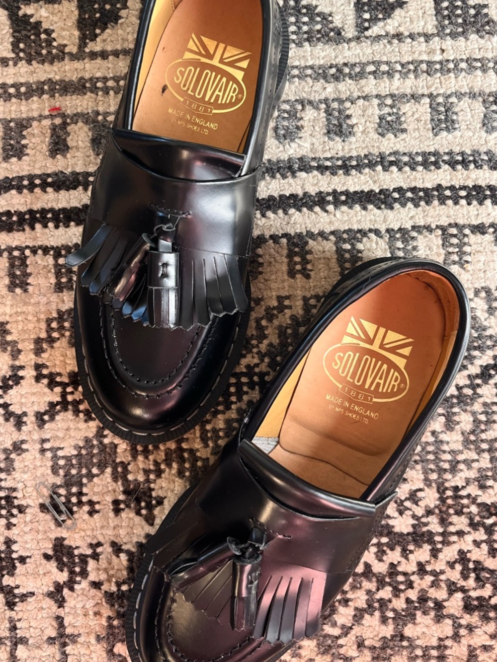 Solovair High-Shine black chunky Tassel Loafers Pyne & Smith size US 5.5 6 EUC